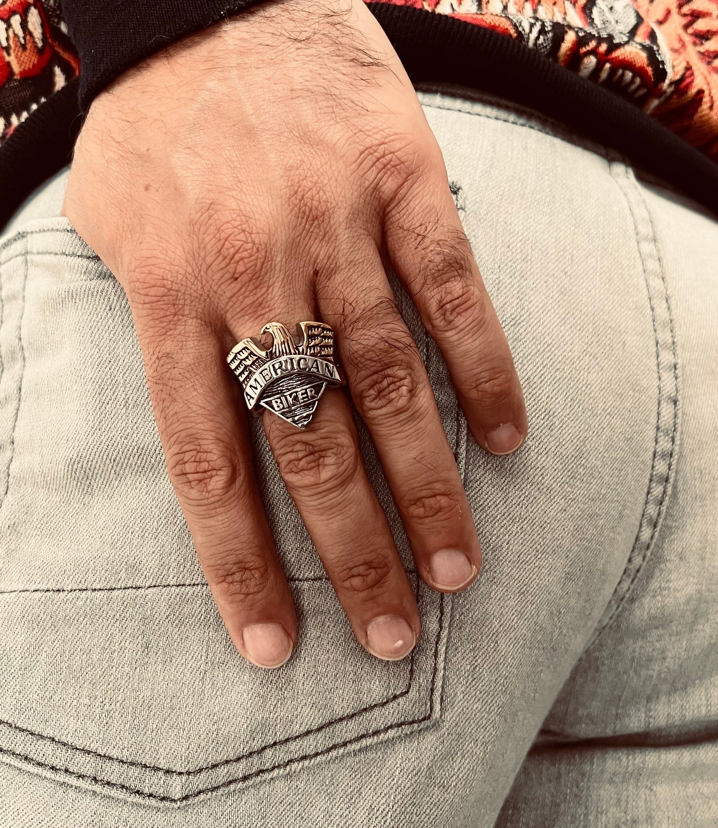 AMERICAN BIKER 18K Gold PVD Coated Stainless Steel Eagle Ring