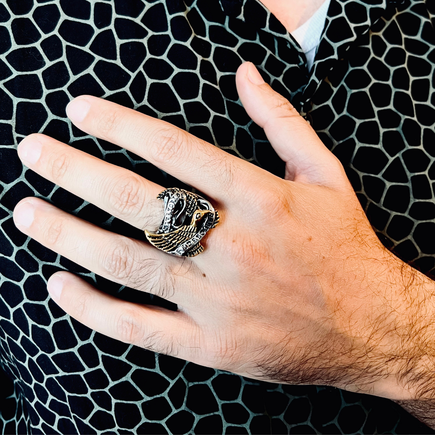 Stainless Steel 18K Gold Plated Live To Ride Eagle Biker Ring