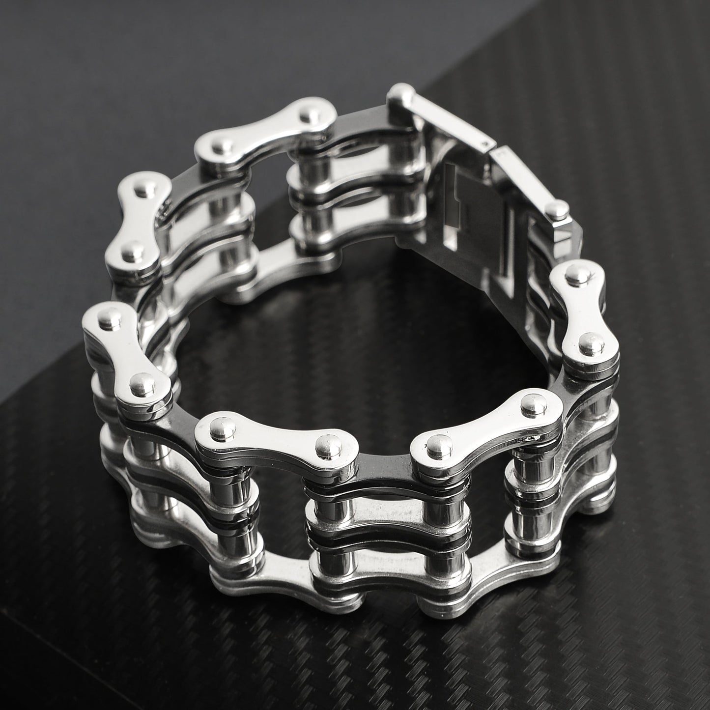 Stainless Steel And Black Double Bike Chain Bracelet