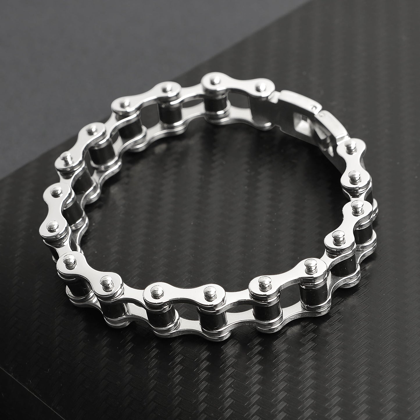 Stainless Steel And Black Bike Chain Bracelet