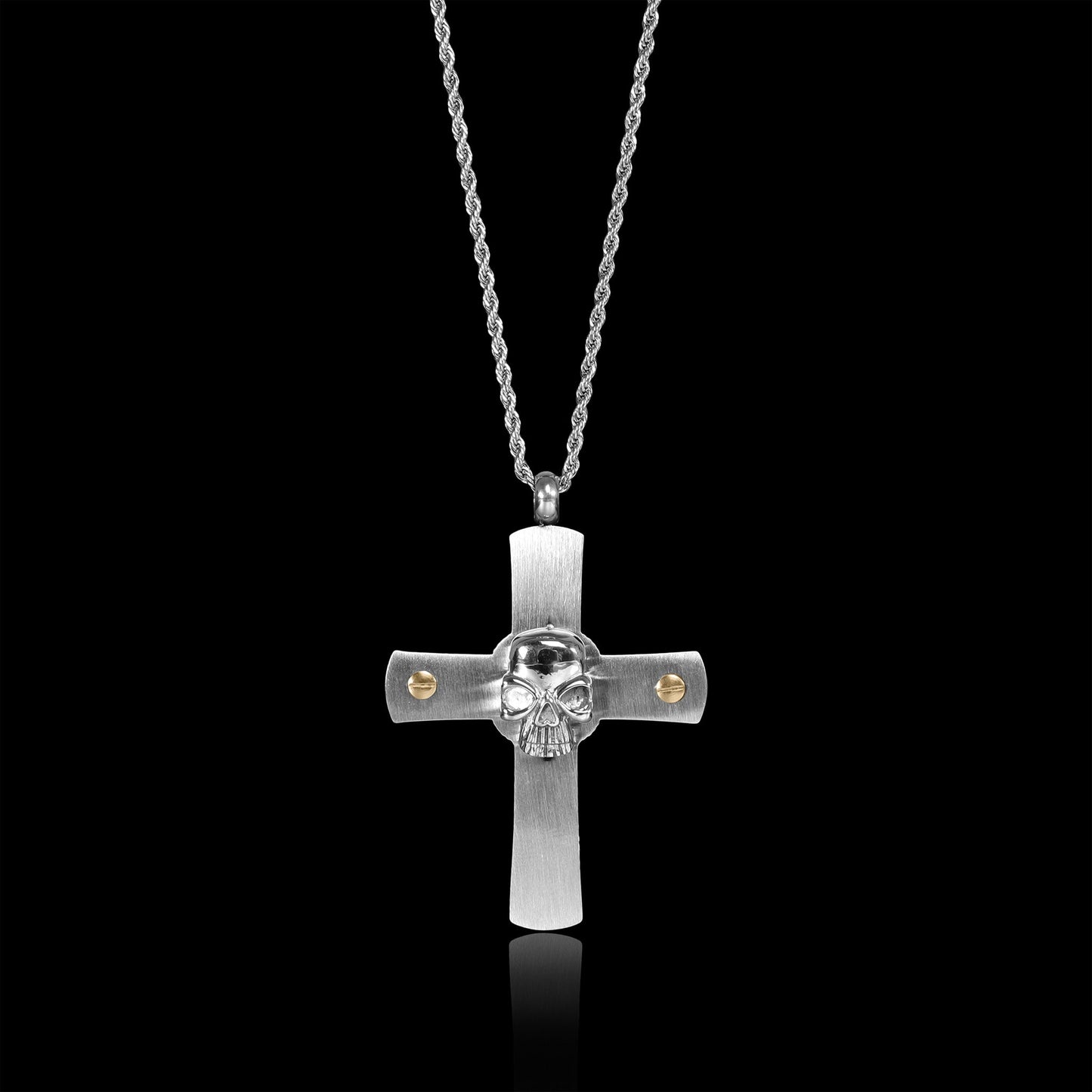 Stainless Steel Skull Cross & 18K Gold Plated Nail Rope Chain Necklace