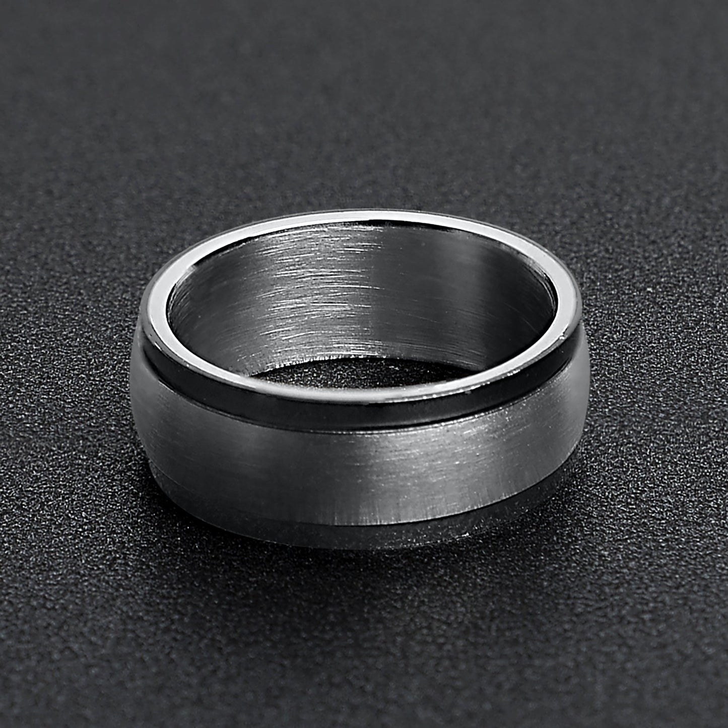 Polished Stainless Steel & Black Spinner Ring