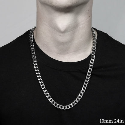 Stainless Steel Diamond Cut Curb Chain Necklace