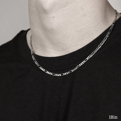 Sterling Silver Platinum Plated Diamond Cut Figaro Chain