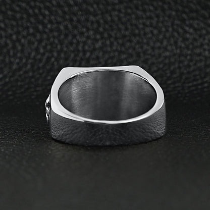 Stainless Steel Polished Black Fleur De Lis Signet Ring