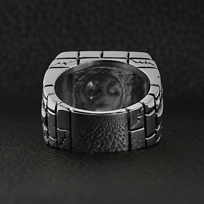 Stainless Steel Medieval Jailed Skull & 18K Gold Plated Cross Ring