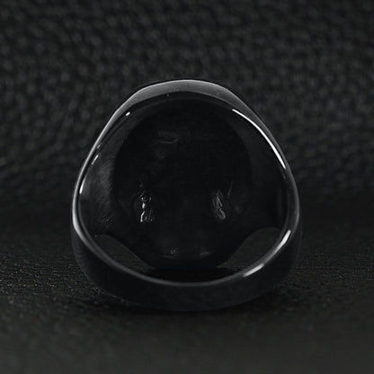 Stainless Steel Red CZ Eyed Black Skull Unisex Ring