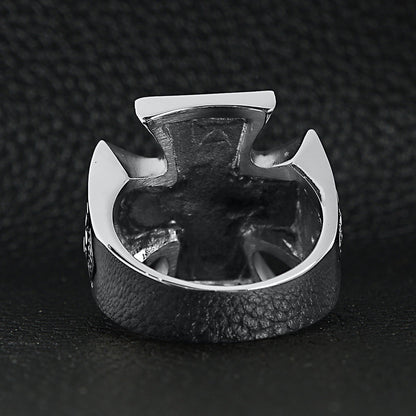 Stainless Steel "13" Skull Maltese Cross Signet Ring