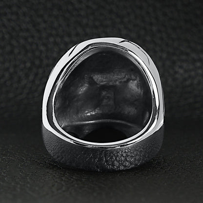 Stainless Steel Blue CZ Eyed Cracked Skull Ring