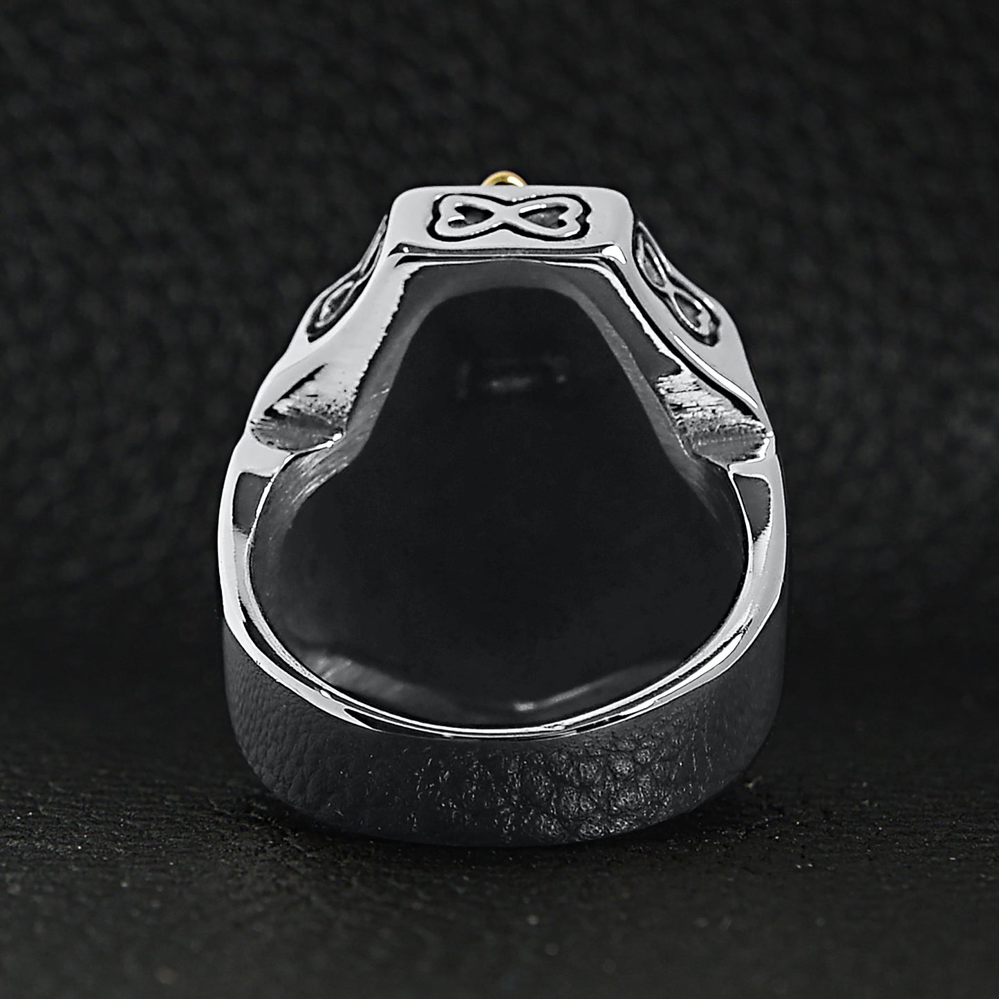 18K Gold Steel Cross On Shield Signet Ring