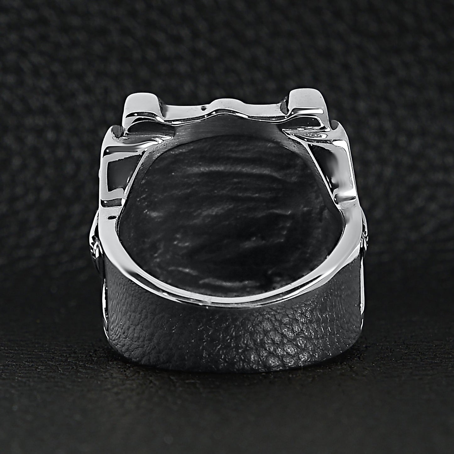 Stainless Steel Polished Studded Skull Signet Ring