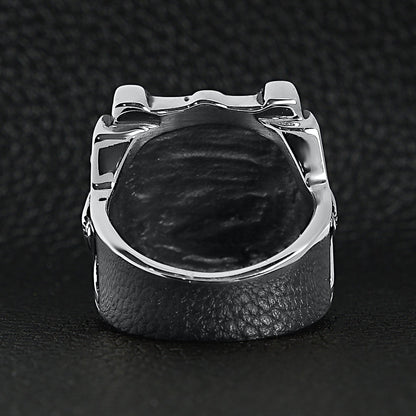 Stainless Steel Polished Studded Skull Signet Ring