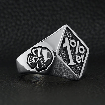 Stainless Steel "1%er" With Skull Accents Signet Ring
