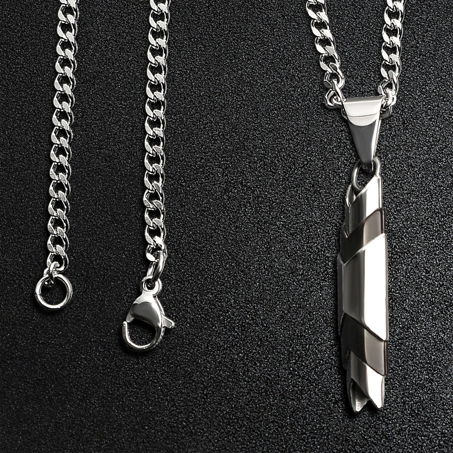 Stainless Steel And Black Hollow Chevron Tube Curb Chain Necklace
