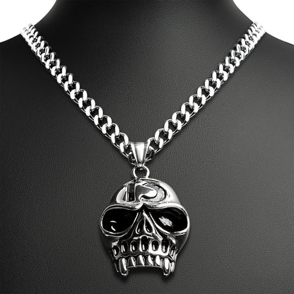 Stainless Steel "13" Fanged Skull Curb Chain Necklace