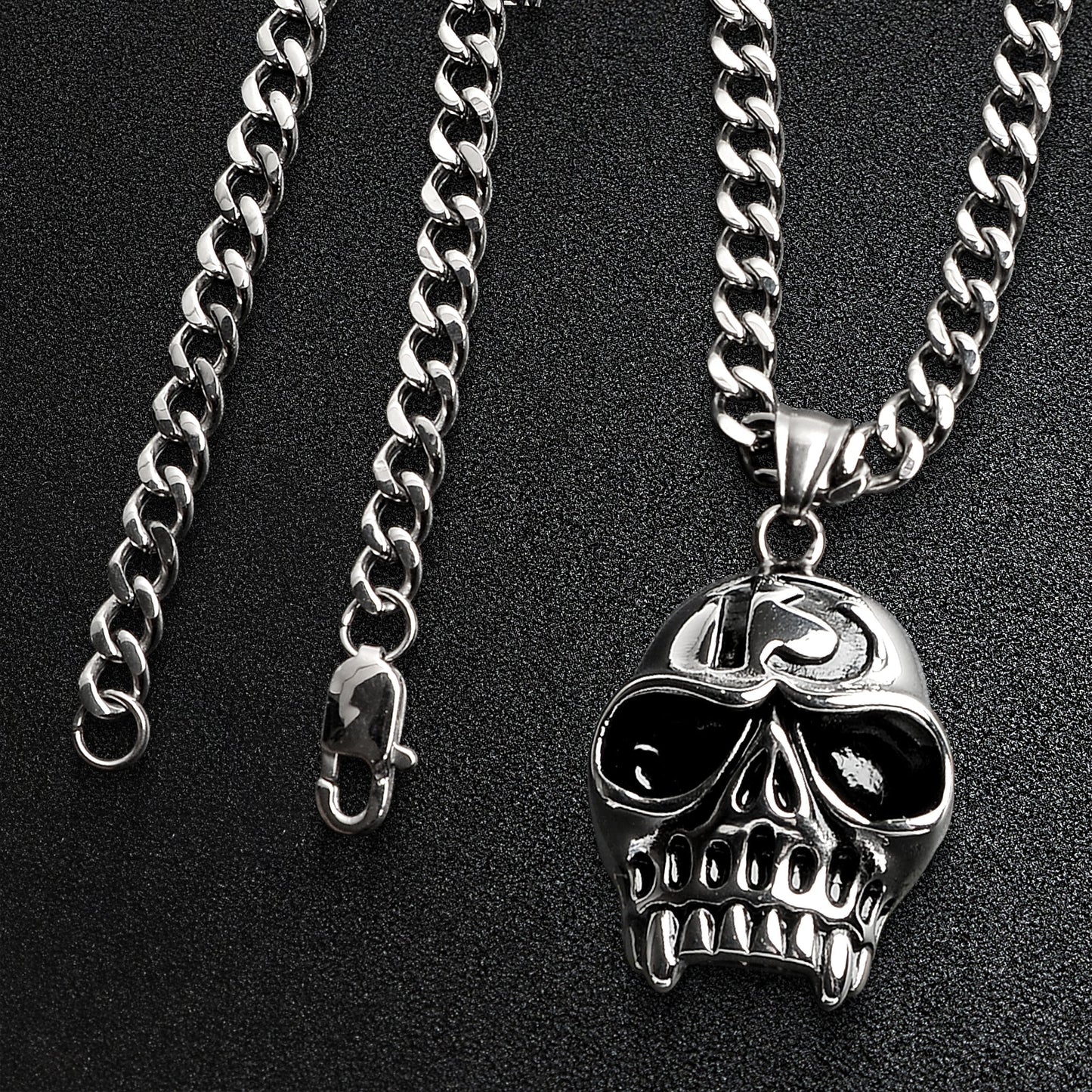 Stainless Steel "13" Fanged Skull Curb Chain Necklace