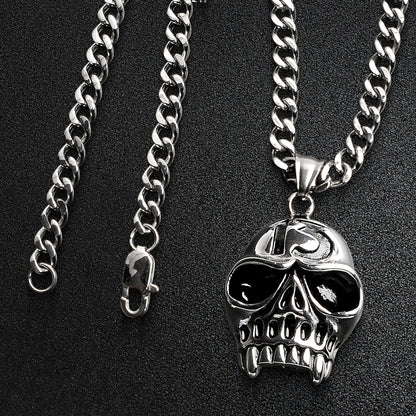 Stainless Steel "13" Fanged Skull Curb Chain Necklace