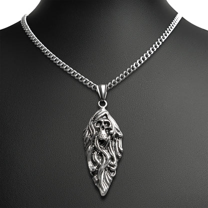 Stainless Steel Flaming Skull Arrowhead Curb Chain Necklace