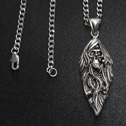 Stainless Steel Flaming Skull Arrowhead Curb Chain Necklace