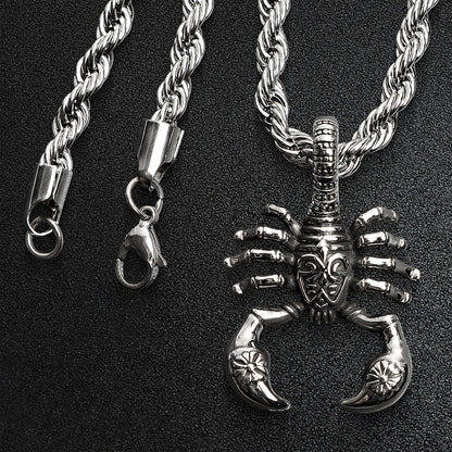 Stainless Steel Large Scorpion Rope Chain Necklace