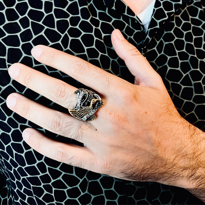 Stainless Steel 18K Gold Plated Live To Ride Eagle Biker Ring