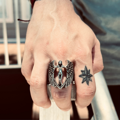 Stainless Steel Guardian Angel Unisex Ring