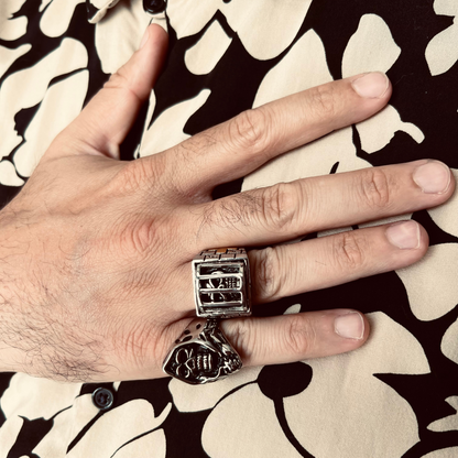 Stainless Steel Medieval Jailed Skull & 18K Gold Plated Cross Ring