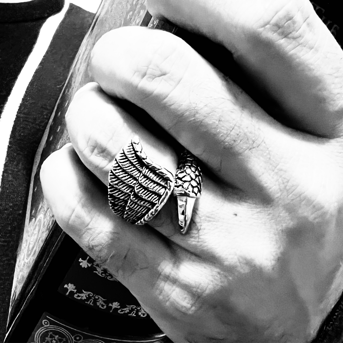 Stainless Steel Dragon Claw & Angel Wing Ring