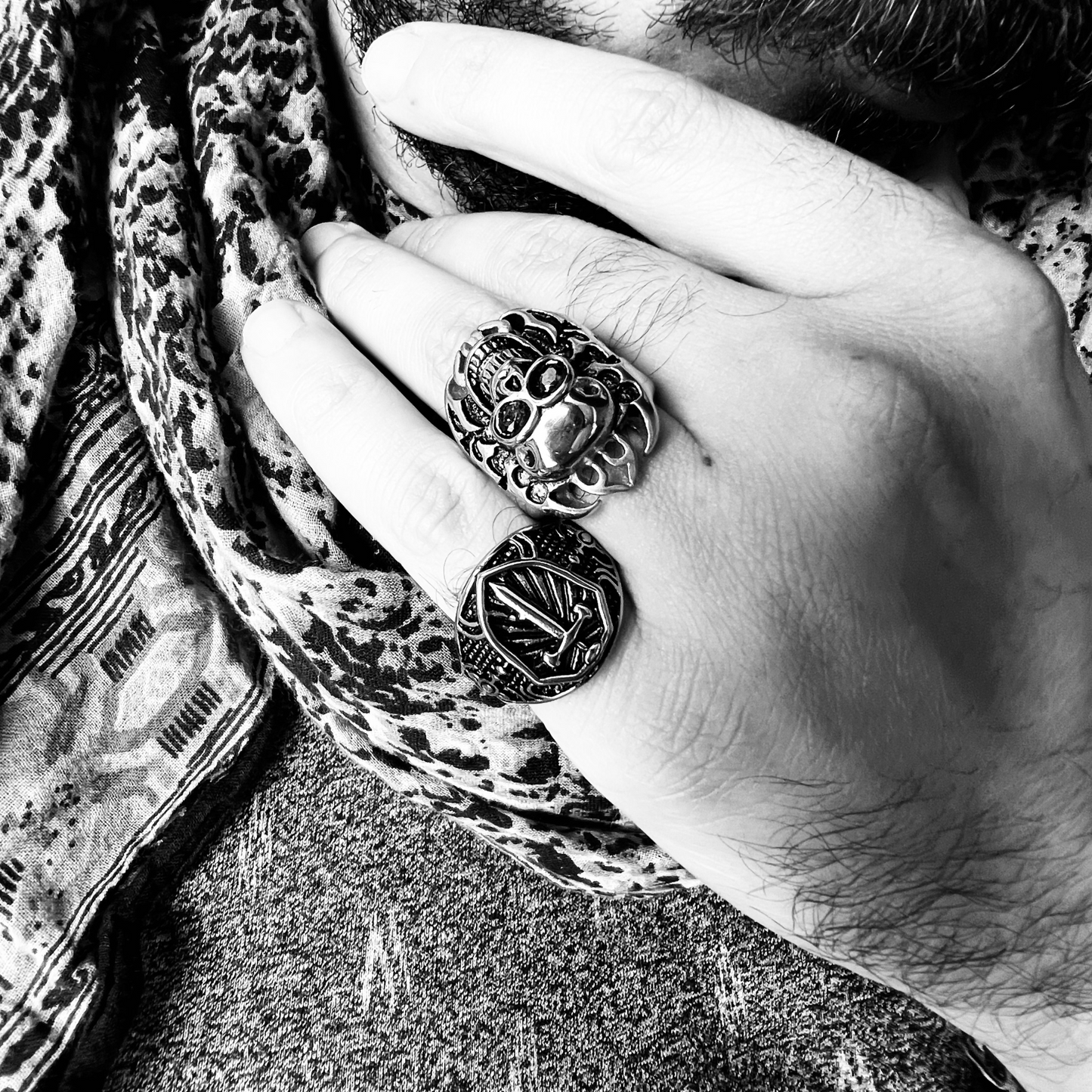 Stainless Steel Medieval Sword and Shield Signet Ring