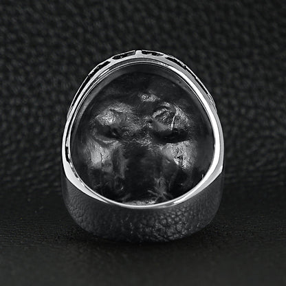 Detailed Skull With Red CZ Eyes Stainless Steel Polished Unisex Ring