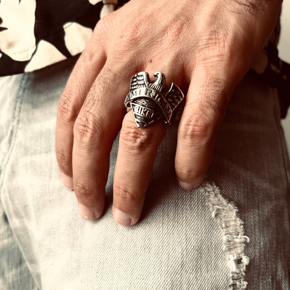 Stainless Steel "AMERICAN BIKER" With Eagle Unisex Ring