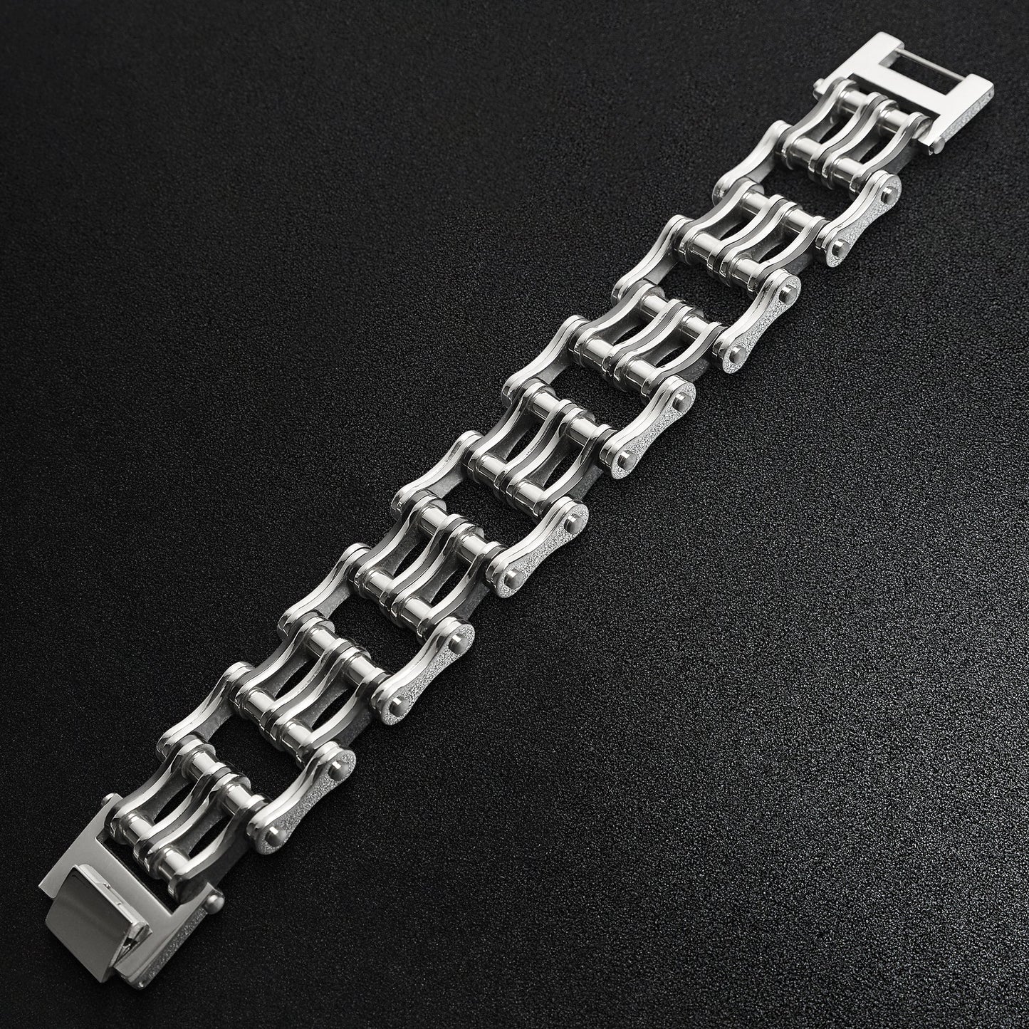 Stainless Steel And Black Double Bike Chain Bracelet