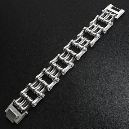 Stainless Steel And Black Double Bike Chain Bracelet