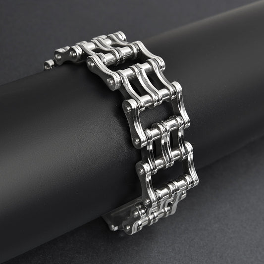 Stainless Steel And Black Double Bike Chain Bracelet