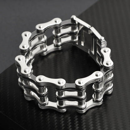Stainless Steel And Black Double Bike Chain Bracelet