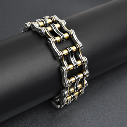 Black And 18K Gold PVD Coated Double Bike Chain Bracelet