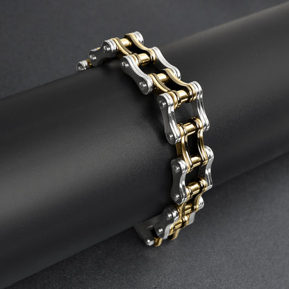 Stainless Steel & Gold Medium Bike Chain Bracelet