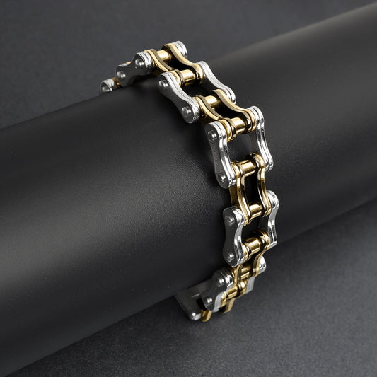 Stainless Steel & Gold Medium Bike Chain Bracelet