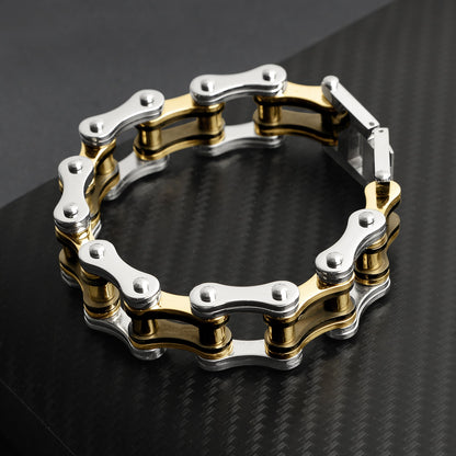 Stainless Steel & Gold Medium Bike Chain Bracelet