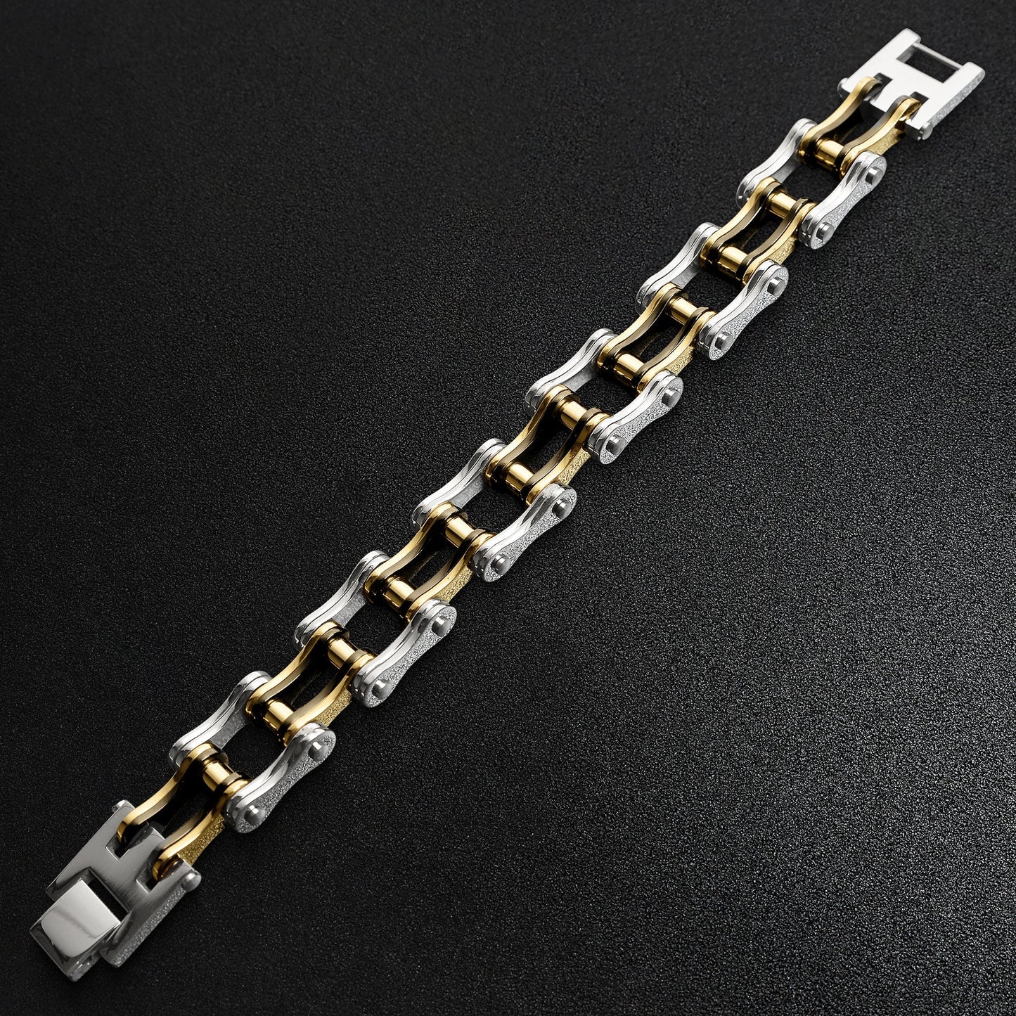 Stainless Steel & Gold Medium Bike Chain Bracelet