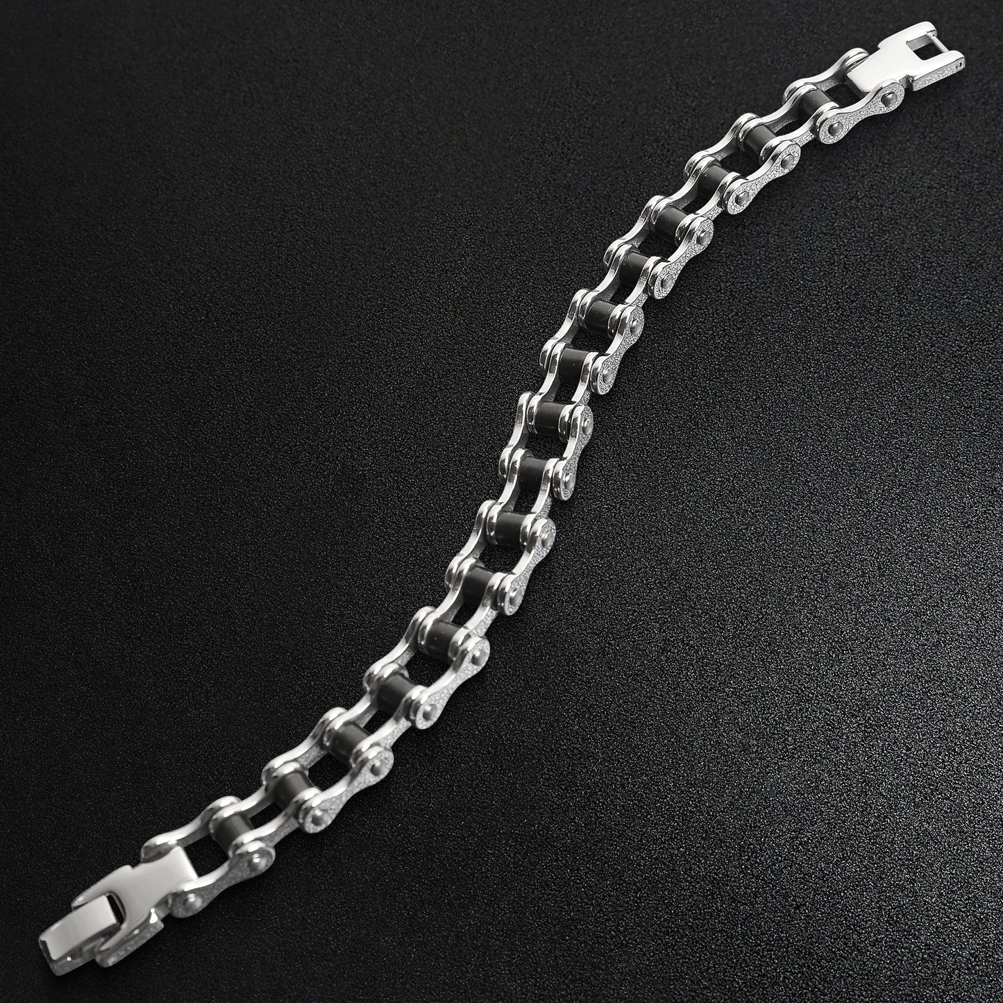 Stainless Steel And Black Bike Chain Bracelet