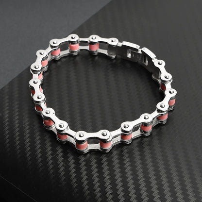 Stainless Steel And Pink Women's Bike Chain Bracelet