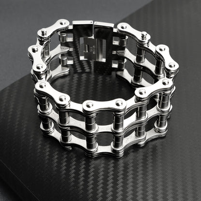 Stainless Steel Heavy Double Bike Chain Bracelet