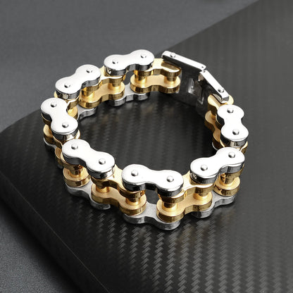 18K Gold PVD Coated Stainless Steel Bike Chain Bracelet
