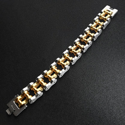 18K Gold PVD Coated Stainless Steel Bike Chain Bracelet