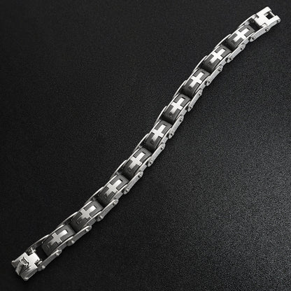 Stainless Steel And Gold Cross Bike Chain Bracelet
