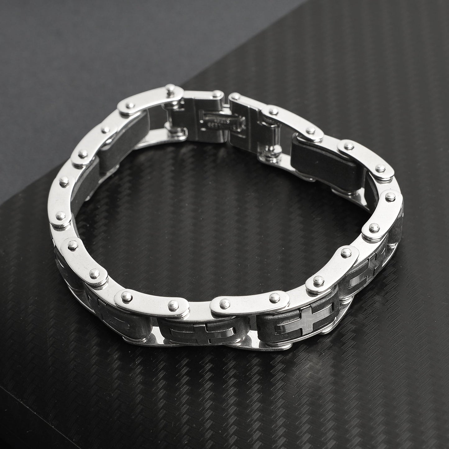 Stainless Steel And Gold Cross Bike Chain Bracelet