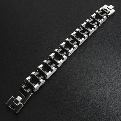 Stainless Steel and Black Large Bike Chain Bracelet