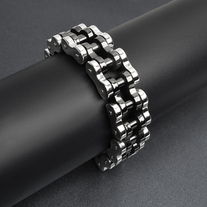 Stainless Steel and Black Large Bike Chain Bracelet