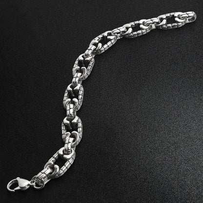 Stainless Steel Cobblestone Ring And Connector Chain Bracelet